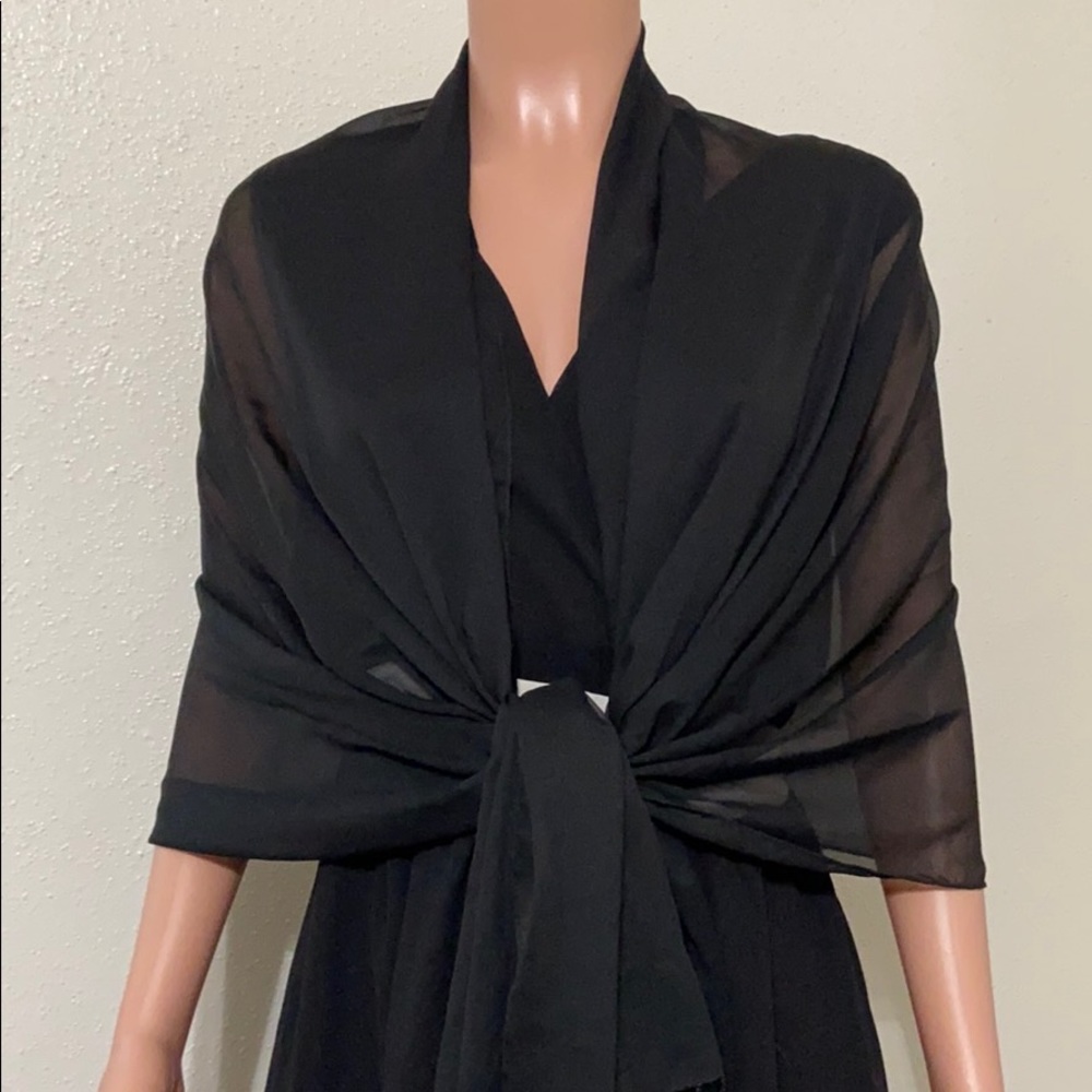 Black sheer scarf with fringe